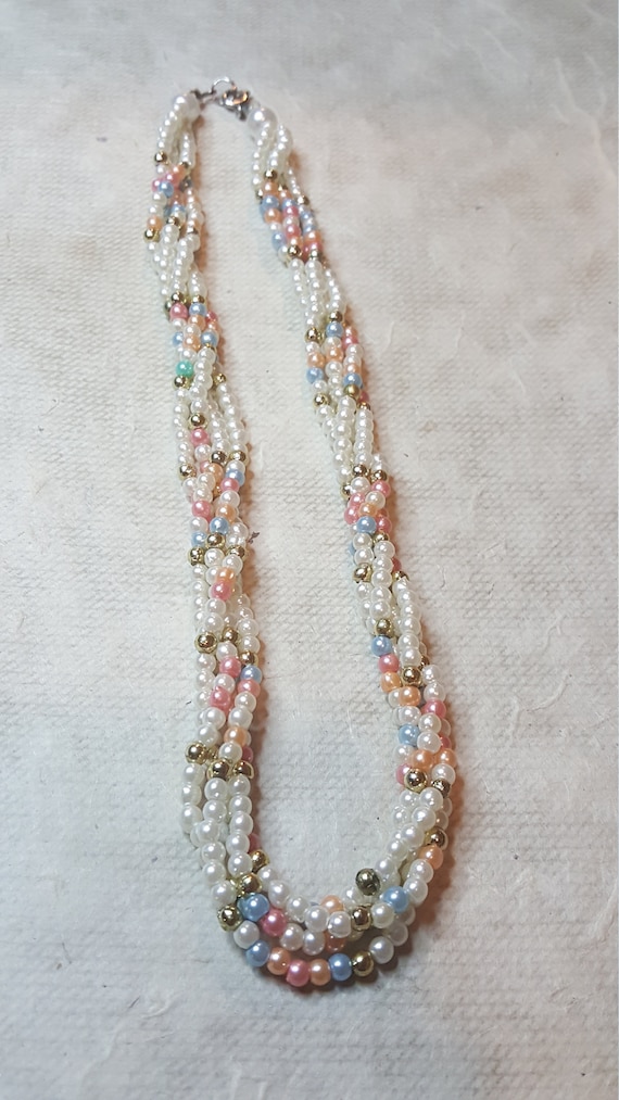 1990's Faux Multicolored Pearl Torsade Necklace