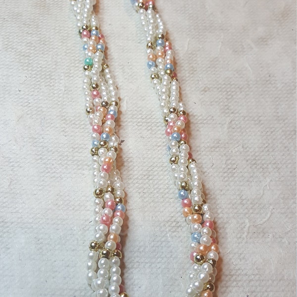 1990's Faux Multicolored Pearl Torsade Necklace
