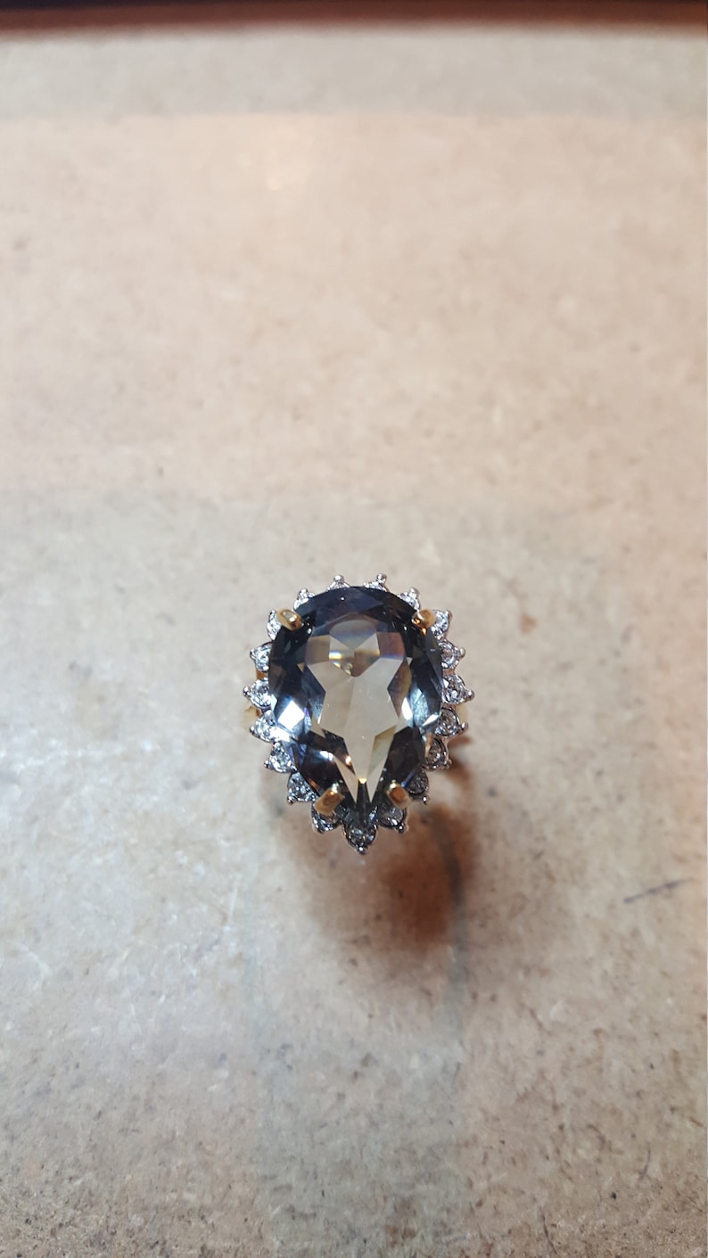 Vintage Smoky Pear Shape Cubic Zirconia Engagement Ring image 1