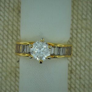 Vintage Gold Tone Round and Baguette CZ Engagement Ring
