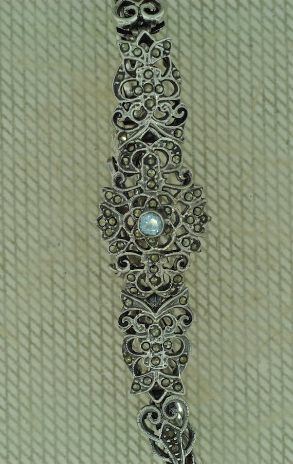 Sterling Silver Marcasite and Blue Topaz Bracelet