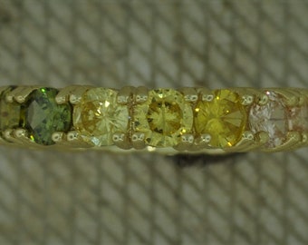 Gold Tone over Sterling Silver Rainbow Colored  Eternity Band