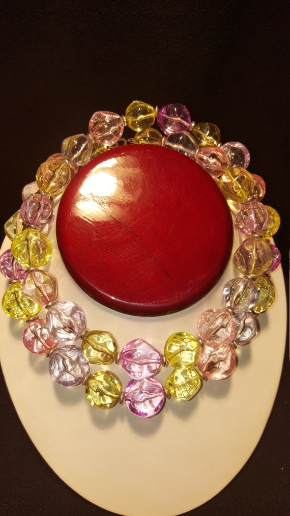 Vintage 1970's Pink and Yellow Faux Crystal Neckl… - image 4