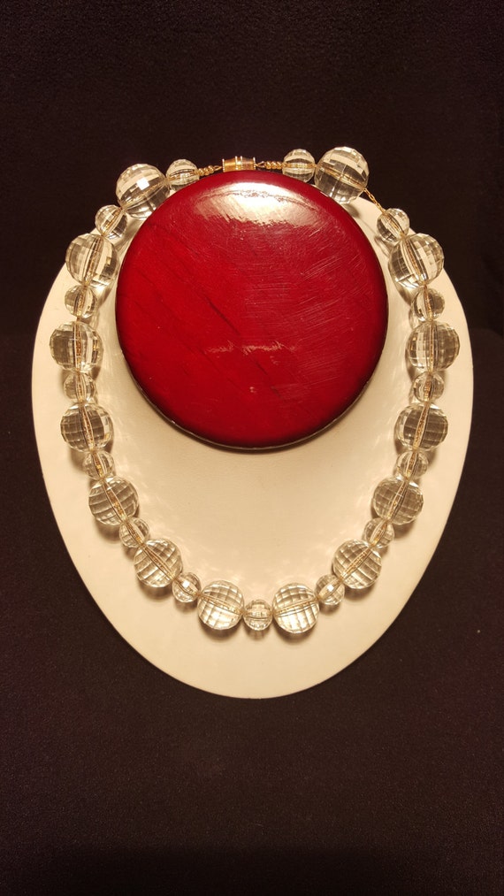 Vintage 1970's Clear Faux Crystal Bead Necklace