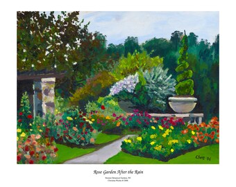 Rose Garden After the Rain, Giclee Print of Original Plein Air Oil Painting, Impressionist Art, Landacpe Painting, Limited Edition