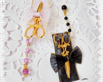 Gold Scissors Ribbon Hairclip - Sweet Lolita/Gothic Lolita/Harajuku/Fairykei/Pastel Goth Style