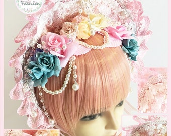 Graceful Royal Flower Bonnet - Sweet Lolita/Classic Lolita Style