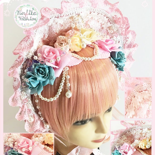 Graceful Royal Flower Bonnet - Sweet Lolita/Classic Lolita Style