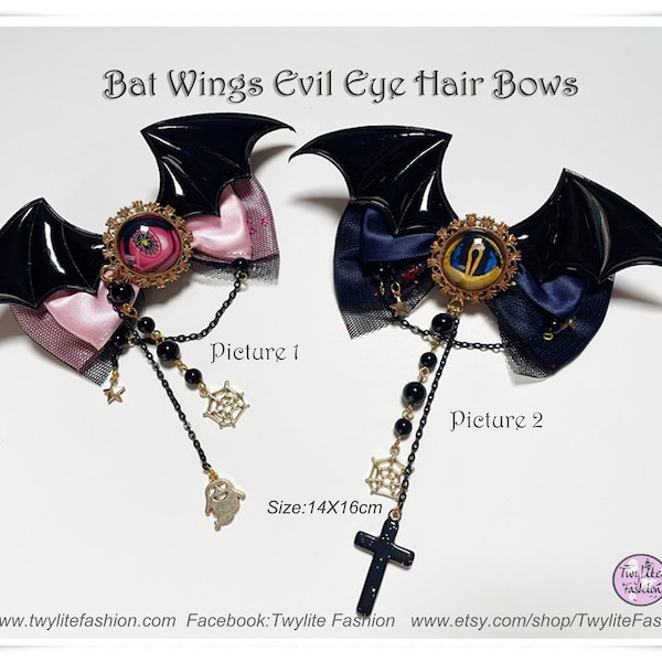 Bat Wings Evil Eye Hair Bows - Halloween/Gothic Lolita/Punk/Creepy Cute Styles