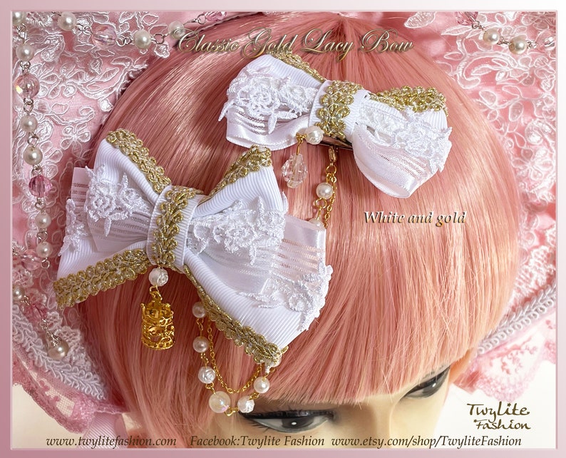 Classic Gold Lacy Bow Classic Lolita/Sweet Lolita/Gothic Lolita/Hime Lolita Style image 4