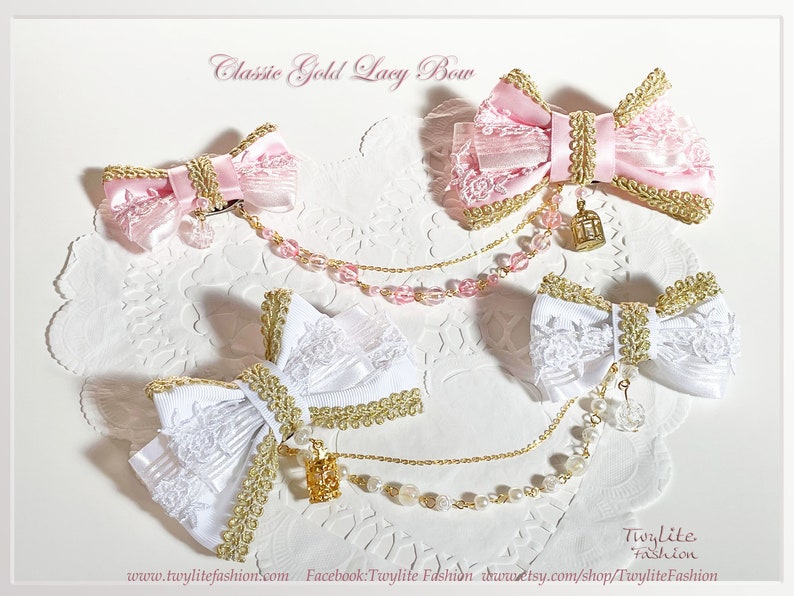 Classic Gold Lacy Bow Classic Lolita/Sweet Lolita/Gothic Lolita/Hime Lolita Style image 10