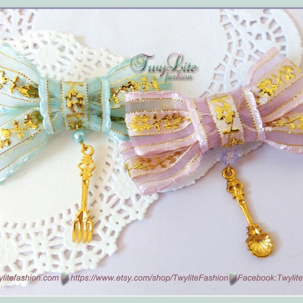 Gold Lace Hair Bows - Sweet Lolita/Decora/Fairy Kei/Classic Lolita Style