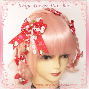 Ichigo Flower Hair Bow Series - Strawberry Collection - Sweet Lolita/Kawaii/Harajuku Fashion