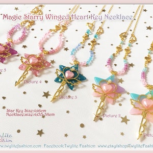 Magic Starry Winged Heart Key Necklace - Sweet Lolita/Kawaii/Fairykei/Harajuku Fashion