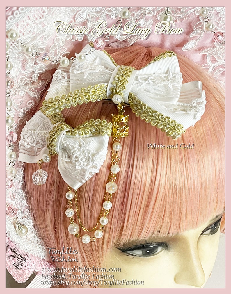 Classic Gold Lacy Bow Classic Lolita/Sweet Lolita/Gothic Lolita/Hime Lolita Style image 5