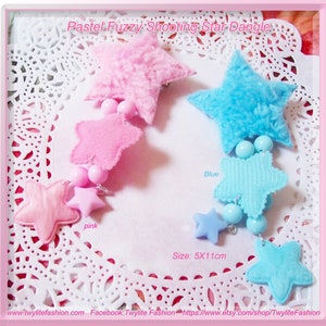 Pastel Fuzzy Shooting Star Dangle Hair clips - Sweet Lolita/Harajuku/Fairykei/Decora Style