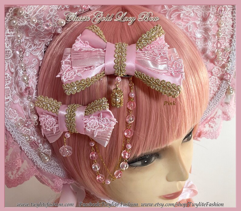 Classic Gold Lacy Bow Classic Lolita/Sweet Lolita/Gothic Lolita/Hime Lolita Style image 3