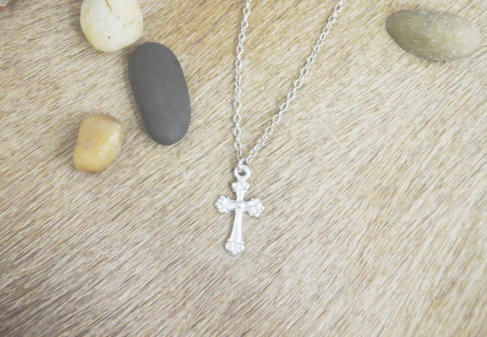 A-187 Simple Cross Necklace Sterling Silver White Gold - Etsy