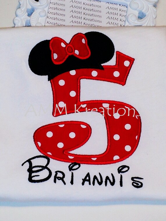 minnie mouse hat applique birthday number in red shirt or etsy