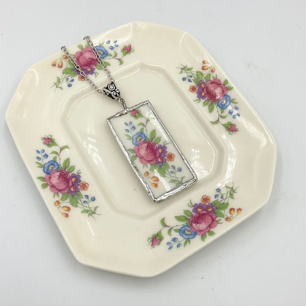Broken China Necklace,  Floral Necklace, Lenox china