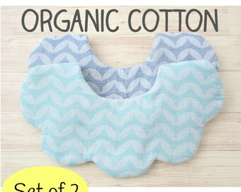 Ekologisk bomull, haklapp, set om 2, haklapp med vågig kant, vändbar, formell haklapp, unik design, japansk dubbelväv, muslin, chevron, kawaii