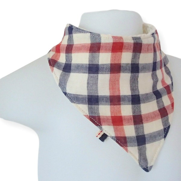 Baby Bib,Drool Bib,Baby Bandana Bib,Reversible,Red Blue White Plaids,Scarf Bib,Boy,Girl,Super Soft Japanese Cotton