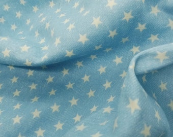 DOUBLE GAUZE FABRIC, White Star / Light Blue, Sewing for Baby Accessory, 100% Cotton Muslin, Double-Layer Gauze, Made in Japan, 108x85cm