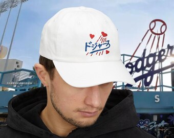 LA Dodgers Cap, Japanese Logo,  Heart Embroidery, Unisex, Classic Dad Cap, 100% cotton,  Baseball, MLB