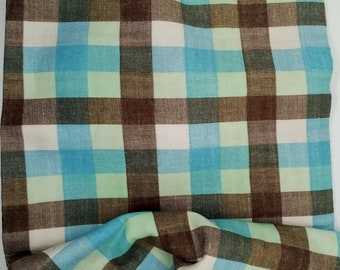 TELA DE GASA DOBLE, Cuadros Azules Marrónes, Costura para Accesorio de Bebé, Tela de Muselina 100% Algodón, Gasa de Doble Capa, Hecho en Japón, 108 x 130cm
