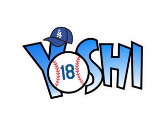 Yoshi basebolllogotypklistermärke | Nummer 18 Los Angeles Dodgers MLB / YAMAMOTO YOSHINOBU / Kiss-Cut vinyldekal