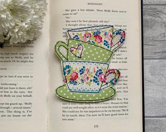 Tea cup bookmark, tea and books, reading gifts for book lovers, book gift for her, gift for friends, polka dot bookmark