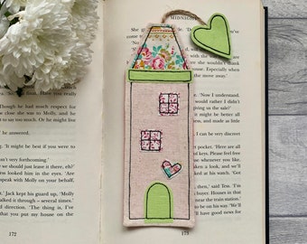Tall house bookmark, book gift for her, bookworm gifts, quirky gifts, gifts for readers, book lover gift, fabric bookmark