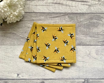 Bee coasters, set of 4 coasters, fabric coasters, home decor, new home gift, gift for her, tea lover gift, bee gift