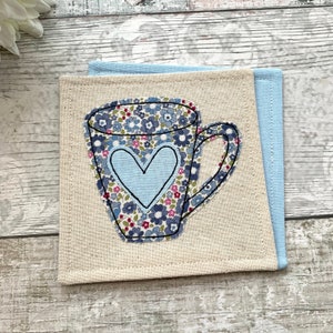 Coffee mug coaster, floral coaster, tea lover gift, coffee lover gift, gift for a tea lover, tea gift idea, fabric coaster image 2