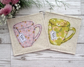 Tea Coasters, Fabric Coasters, Applique Coasters, Housewarming Gift, Table Decor, Mug Mats, Gift For Her, Hostess Gift, Office Decor