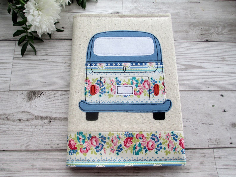 A5 fabric notebook cover, campervan notebook, reusable book cover, gift for friends, leavers gift, travel gift image 6