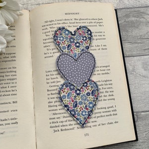 Heart bookmark, romance reader gift, valentines day gift for book lovers, bookworm gifts, fabric bookmark, small gift ideas, reading gift image 2