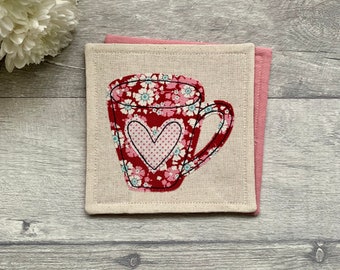 Mug coaster, heart coaster, gift for a friend, floral coaster, tea lover gift, coffee lover gift, gift for her, tea gift idea