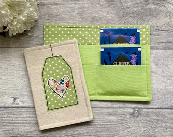 Tea bag wallet, travel tea bag holder, tea birthday gift for her, gift for friends, tea lover gift, floral wallet, herbal tea gift