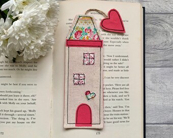 Tall house bookmark, book gift for her, bookworm gifts, quirky gifts, gifts for readers, book lover gift, fabric bookmark