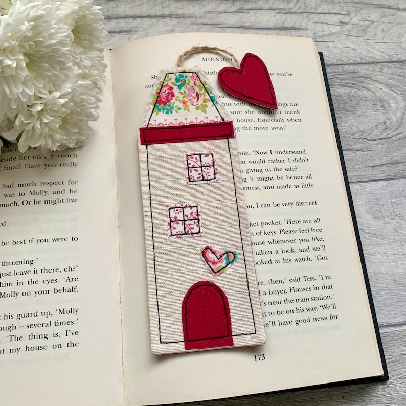 Tall house bookmark, book gift for readers, bookworm gifts, quirky gifts, book lover gift, fabric bookmark, unique bookmark image 2