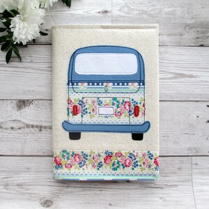 A5 fabric notebook cover, campervan notebook, reusable book cover, gift for friends, leavers gift, travel gift image 1