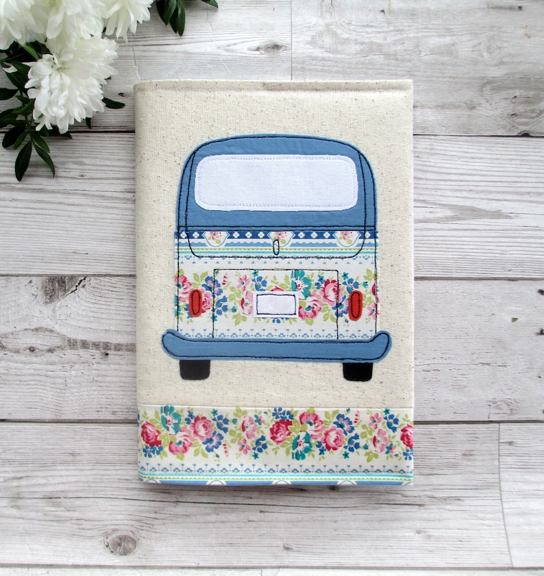 A5 fabric notebook cover, campervan notebook, reusable book cover, gift for friends, leavers gift, travel gift image 1