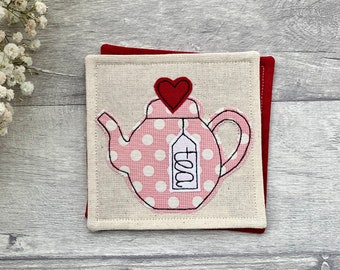 Teapot coaster, tea drinker gift, teapot for one, afternoon tea for one, birthday tea gift, pink coaster, tea gift ideas,