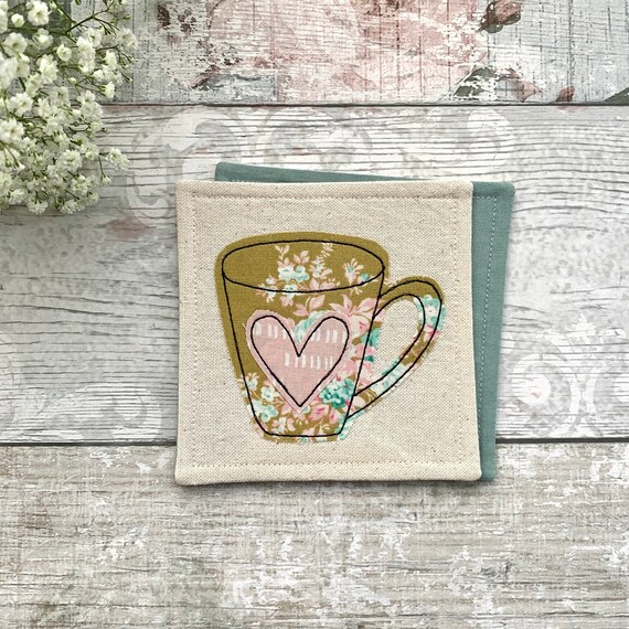 Green floral mug coaster tea gifts for her small gift for friends coffee gift ideas tea lover gifts coasters for home