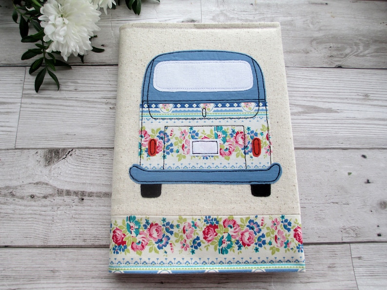 A5 fabric notebook cover, campervan notebook, reusable book cover, gift for friends, leavers gift, travel gift image 3