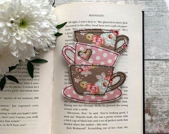 Tea cup bookmark, bookmark for a friend, gifts for readers, autumn reading, tea and books, book lover gifts, fabric bookmark,