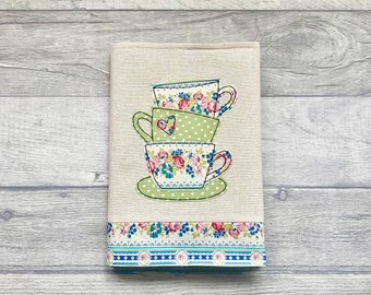 A5 fabric notebook, tea themed gifts, tea and books, gift for friends, reusable notebook cover, quirky notebook, handmade gift