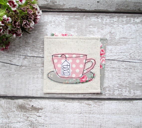 Tea coaster, tea cup gift, tea lover gift ideas, birthday gift for her, pink coasters, tea for one, small gift idea