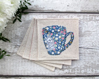 Tea coasters, tea drinker gifts, tea lover gifts, gifts for friends, cute coaster set, Christmas tea gifts, fabric coasters